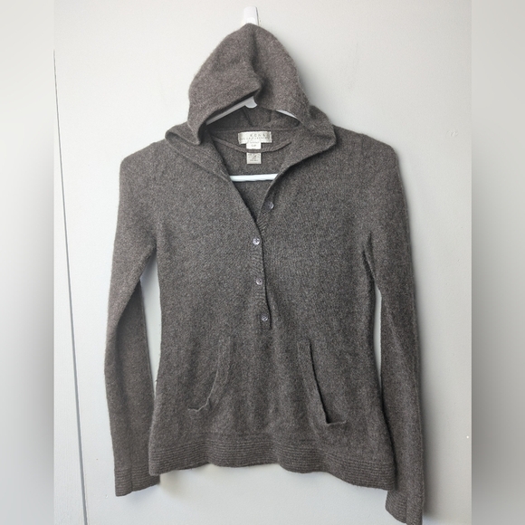KENAR 100% Cashmere Long Sleeve Hoodie Brown Cardigan Women Size Small - Picture 1 of 9